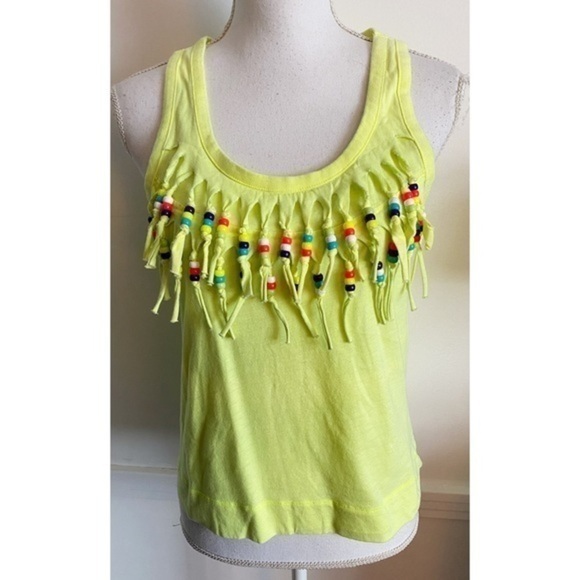 Love Moschino • Neon Yellow Fringe Beaded Tank Top - Picture 1 of 8